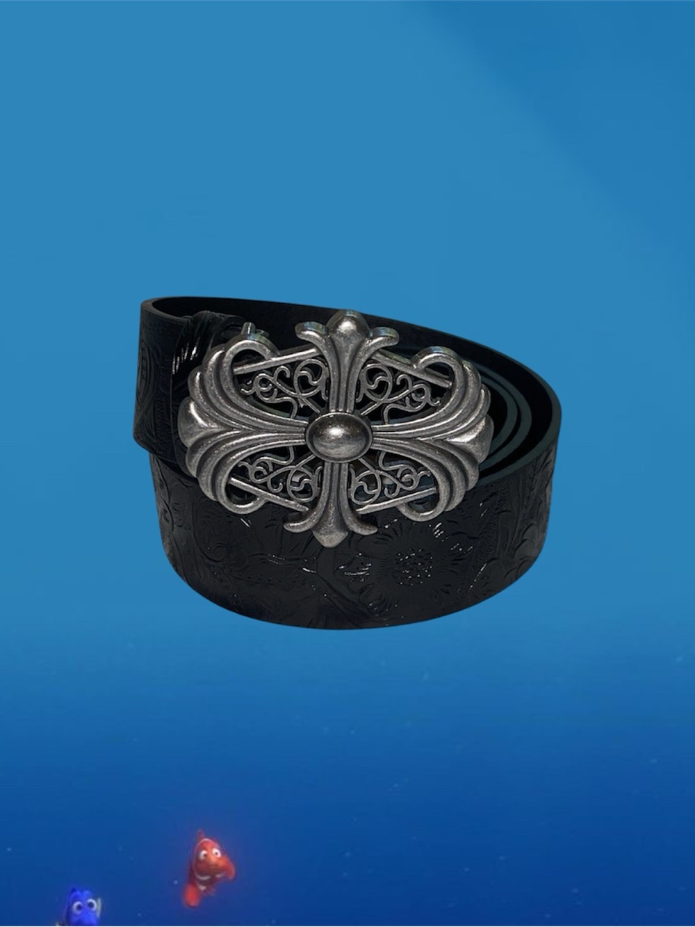 y2k steel cross buckle black flower pattern belt